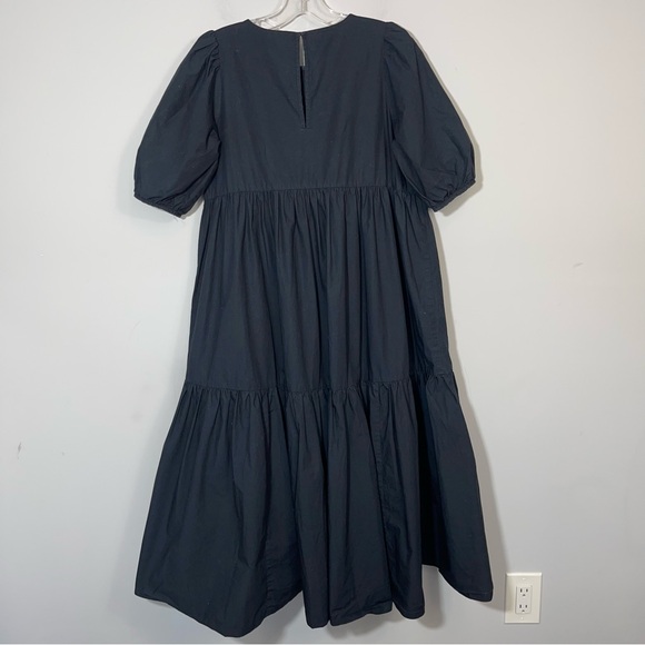 Aritzia Wilfred Rengo Dress Puff Cap Sleeve Tiered Cotton Black Maxi Midi Boho S - Picture 4 of 14